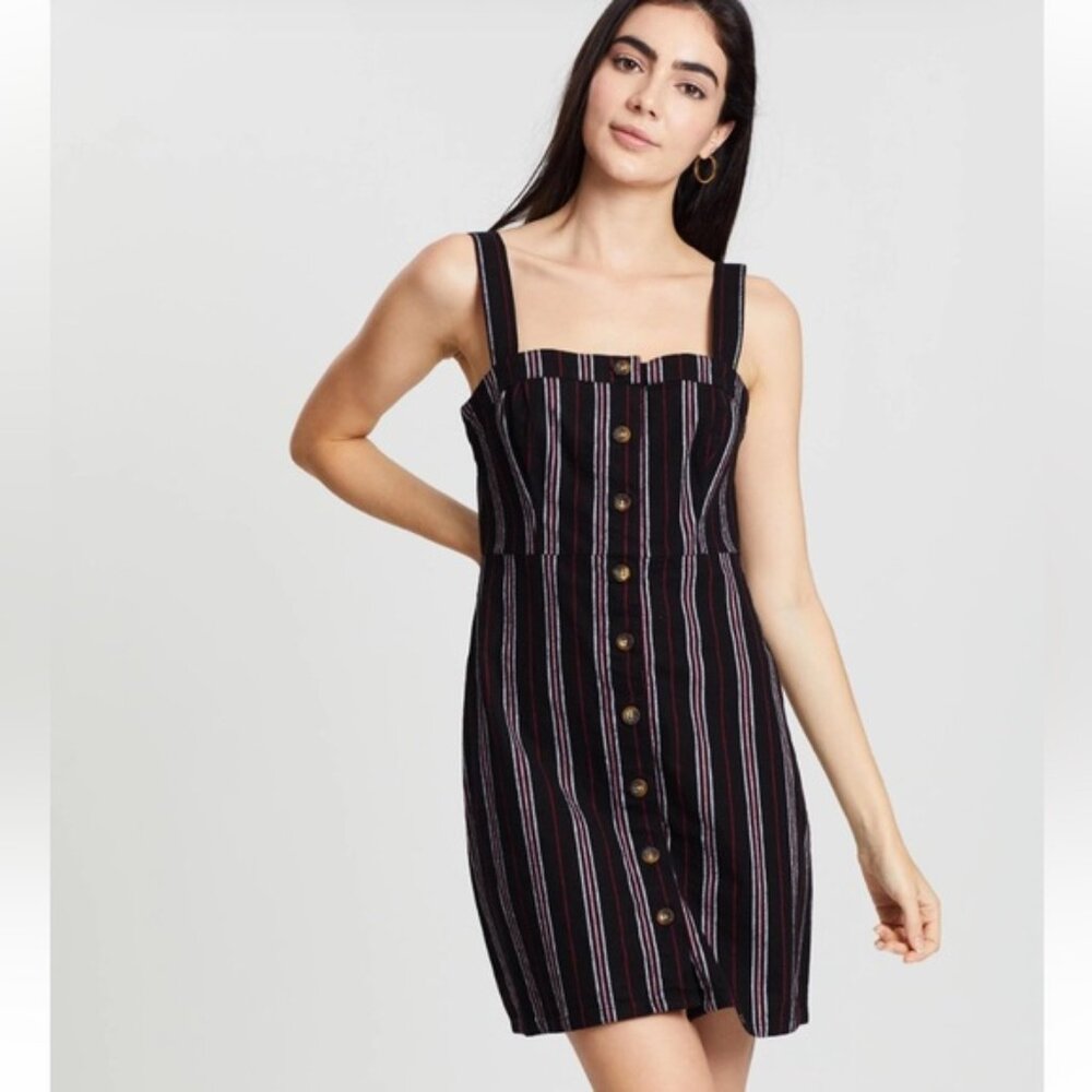 Hollister Striped Black Button-Down Dress